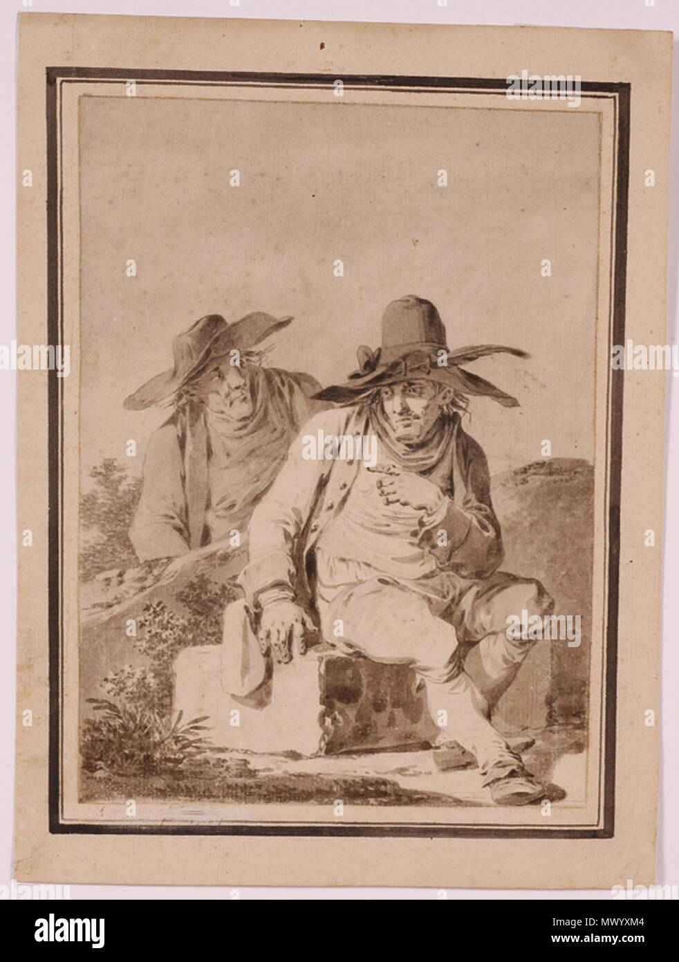 . "Paysans au repos' ('Appoggio contadini') dal francese pittore e incisore Charles Eschard. Il XVIII secolo. Charles Eschard (1748-1810) 123 Charles Eschard - Paysans au repos Foto Stock