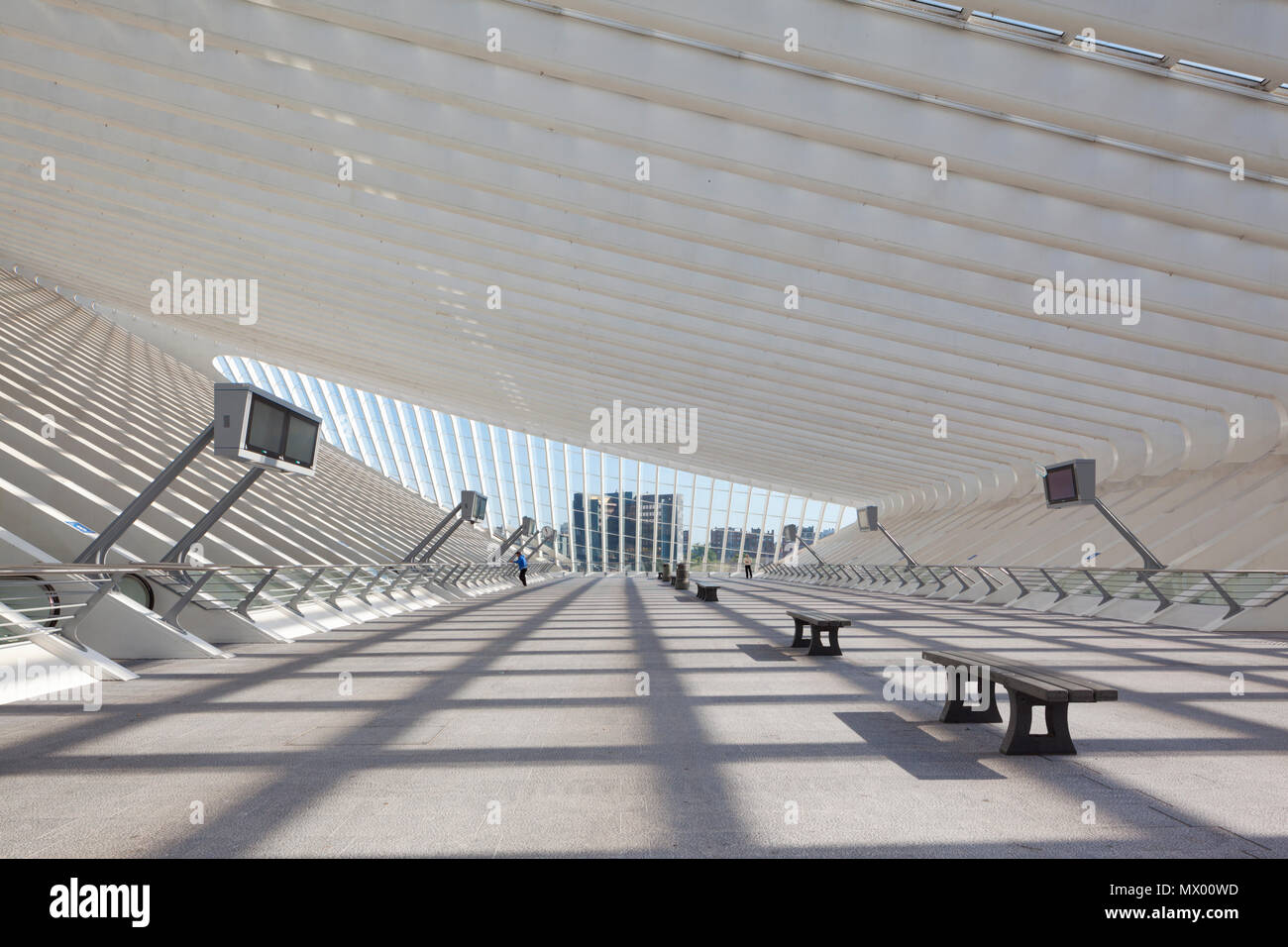 Liegi Guillemins stazione ferroviaria. Questo è il livello al di sopra delle vie di accesso alle diverse piattaforme tramite escalator, auto-a piedi il convogliatore e scale. Foto Stock