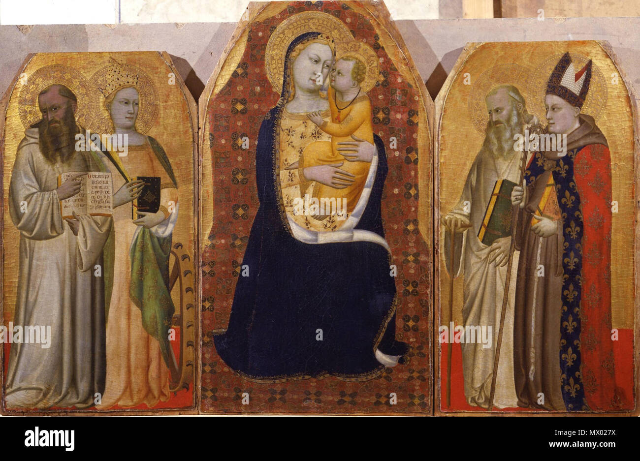 506 PUCCIO DI SIMONE Madonna col Bambino in trono e quattro Santi, ca. 1350, Urbino (PU), la Galleria Nazionale delle Marche Foto Stock