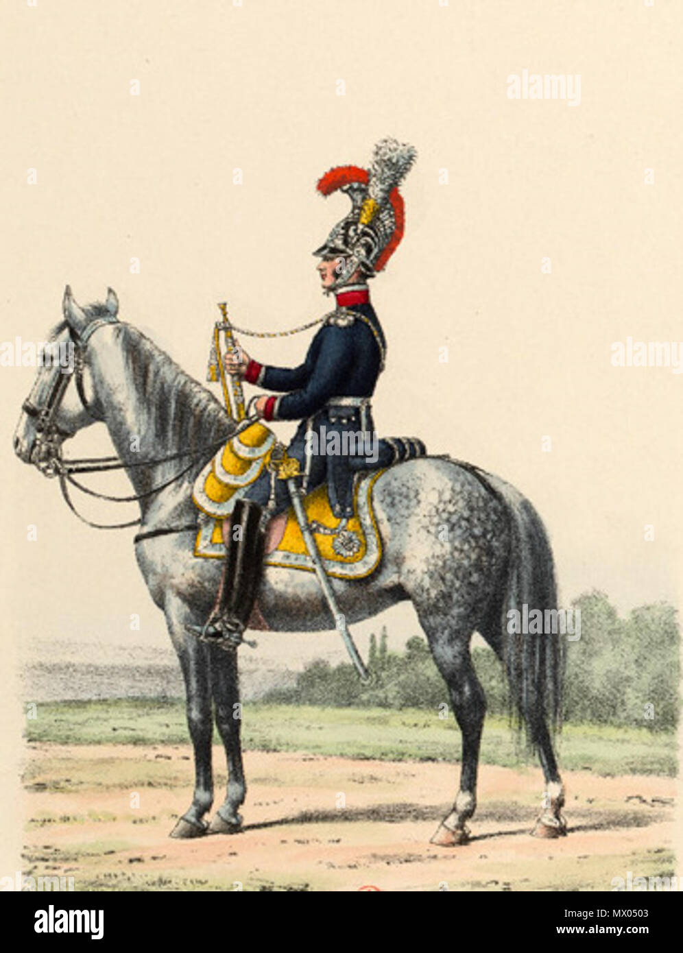 . Français : Trompette des Gardes-du-Corps du Roi (petite tenue, 1815) . Xix secolo 608 Titeux - Trompette des Gardes-du-Corps du Roi (petite tenue, 1815) Foto Stock
