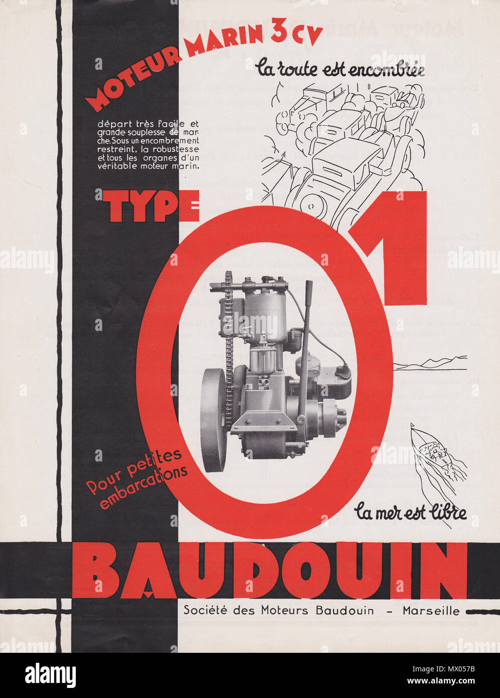 . Français : Fiche publicitaire BAUDOUIN O1 . Il 29 ottobre 2011. La Société des Moteurs Baudouin 208 Fiche publicitaire BAUDOUIN O1 Foto Stock