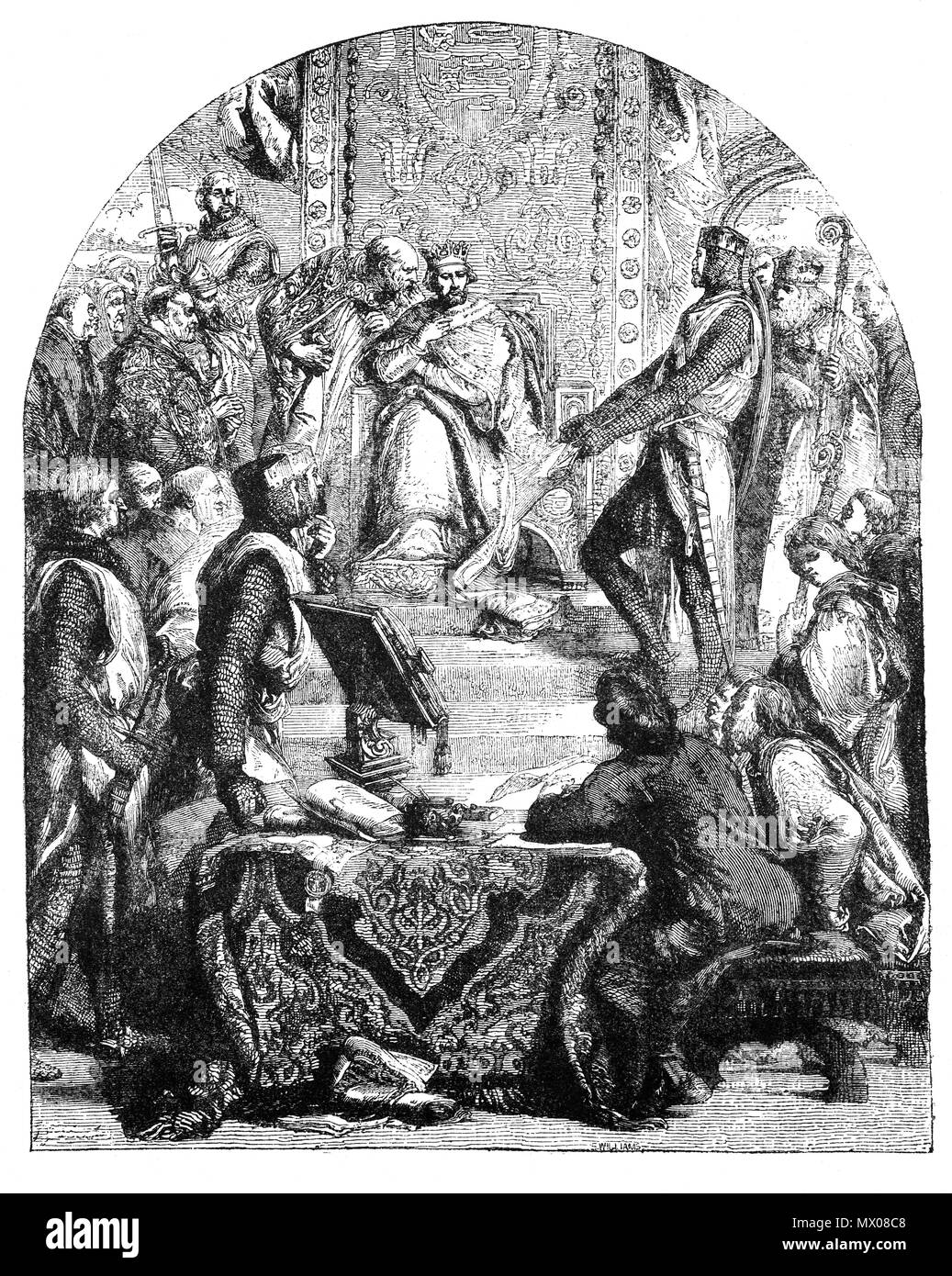 Enrico III (1207-1272), è stato molto importante per la storia della Magna Carta. In seguito il Re Giovanni la sua morte nel 1216 Henry, solo un giovane ragazzo di età compresa tra i 9, ereditato il trono nel mezzo di una guerra civile e sull'orlo della sconfitta per il principe francese Louis (più tardi Re Luigi IX). Il 'minoranze' del governo guidato da William Marshal, provò a tentare i baroni ribelli torna a Enrico di lato da un nuovo rilascio della Magna Charta concedendo i diritti dei baroni ribelli avevano lottato per l. Il 11 febbraio 1225 il re Enrico III rilasciato quello che divenne la versione finale e definitiva di Magna Carta. Foto Stock
