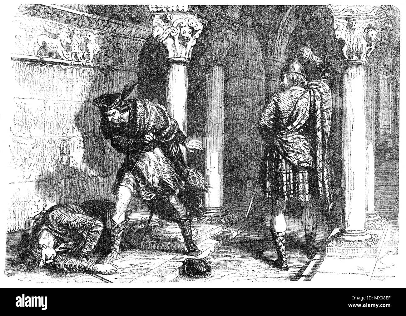 Giovanni III Comyn, aka signore di Badenoch, signore di Lochaber e il rosso Comyn (1269-1306), era un nobile scozzese durante la Prima Guerra di Indipendenza scozzese, e custode della Scozia durante la seconda interregno. Comyn è stato ucciso da Robert the Bruce (1274 - 1329) prima dell'altare maggiore della chiesa di Greyfriars in Dumfries il 10 febbraio 1306 a seguito di un argomento. Sebbene Bruce è stato scomunicato dal Papa si è mosso rapidamente per cogliere il trono ed è stato incoronato e rimase re di Scozia il 25 marzo 1306 fino alla sua morte nel 1329. Foto Stock