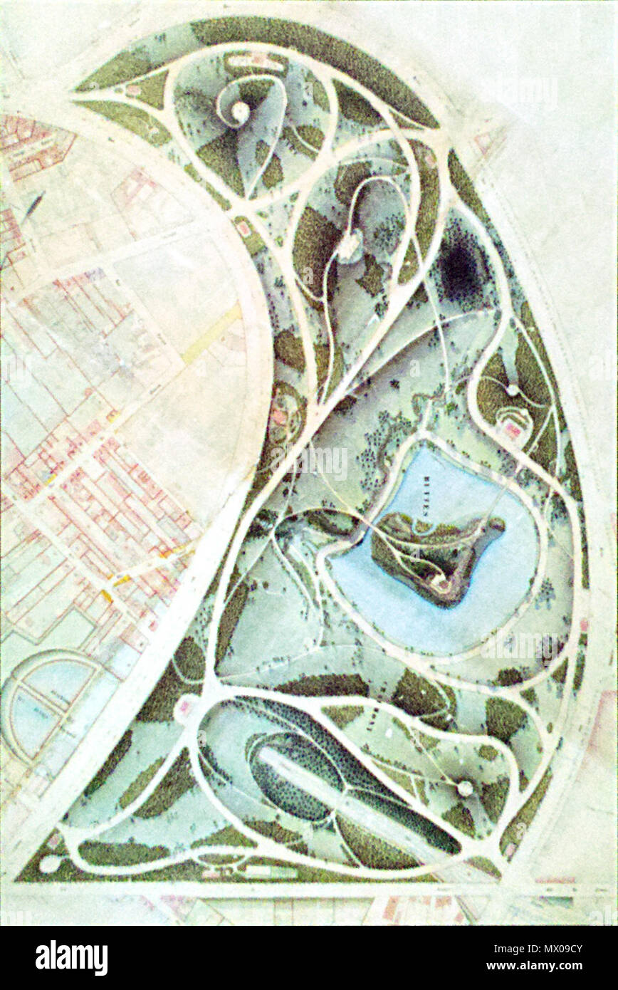 . Français : Plan du Parc des Buttes Chaumont . 1888. Sconosciuto 487 Plan du Parc des Buttes-Chaumont (1888) Foto Stock