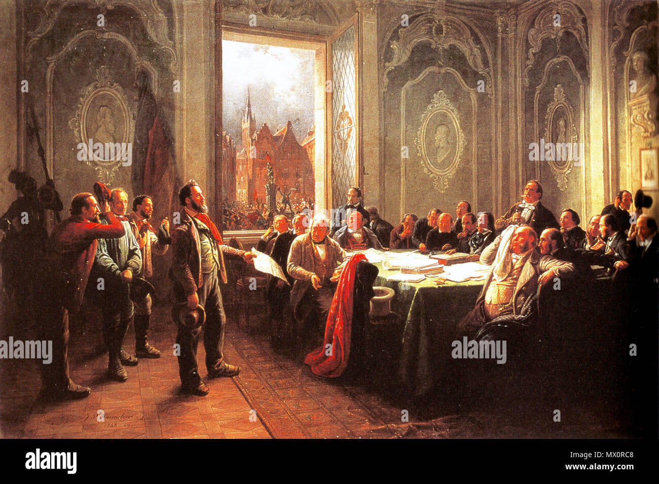 . Deutsch: Öl auf Leinwand, 1848/1849. Johann Peter Hasenclever: Arbeiter vor dem Stadtrat. Erste Fassung, Solingen. 18 ottobre 2014, 18:40:40. Unknown 85 Bilderrevolution0453 Foto Stock