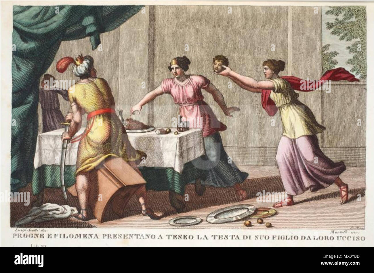 . Inglese: In questa illustrazione della mitologia greca Procne presenta la testa tagliata di suo figlio con Tereus all'ex. prima del 1846. Luigi Ademollo (1764-1849) nomi alternativi Luigi Ademolli; Ademollo Descrizione pittore italiano Data di nascita e morte 30 Aprile 1764 11 febbraio 1849 Luogo di nascita e morte di Firenze Milano competente controllo : Q3266370 VIAF: 66738033 ISNI: 0000 0000 8146 7542 ULAN: 500019799 LCCN: no2008084298 WGA: ADEMOLLO, Luigi WorldCat 382 Luigi Ademollo--procne-philomela-e-tereus-guidato-insane Foto Stock