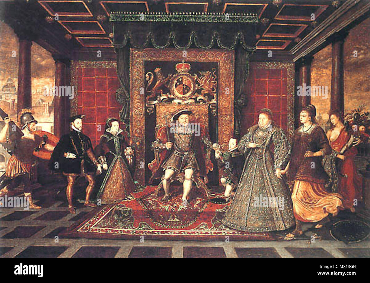 . Henry VIII. una sua famiglia Deutsch: Heinrich VIII. und seine Familie, Links und Rechts allegorische Gestalten . Data sconosciuta. Autore Sconosciuto 263 H8famiglia Foto Stock