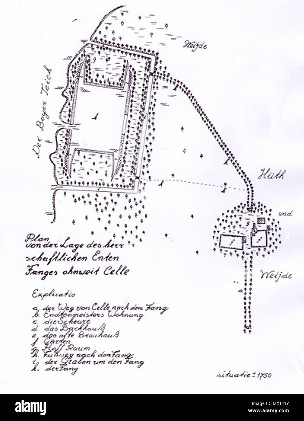 . Plan des unweit Entenfanges Celle . circa 1750. Sconosciuto 337 Karte Ententeich (1750) Foto Stock