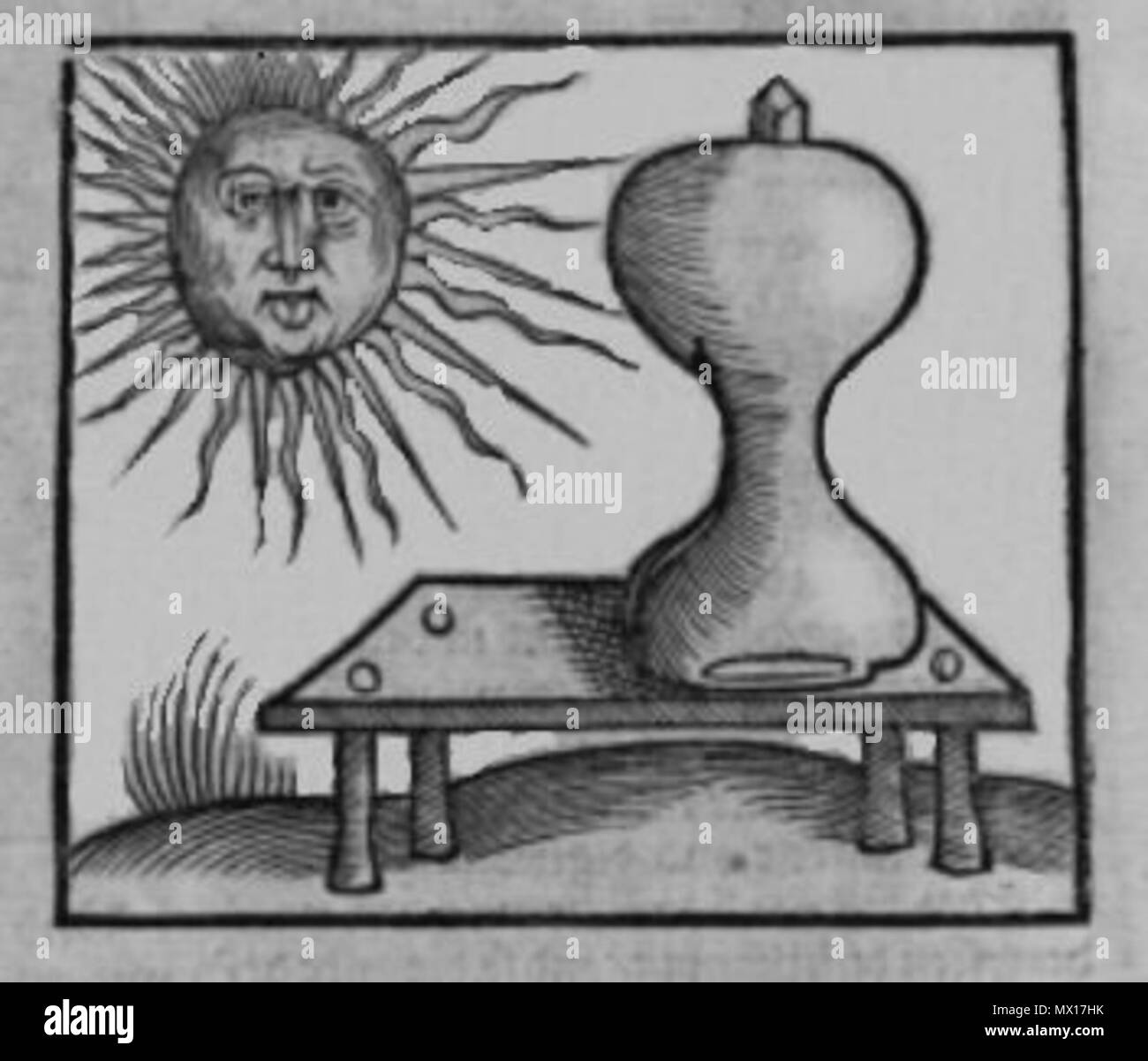 . Français : Distillazione par le soleil. Il Liber de arte distillandi de compositis p. 60 . 19 gennaio 2016, 14:03:52. Hieronymus Brunschwig 122 Chap VI distilla soleil Foto Stock