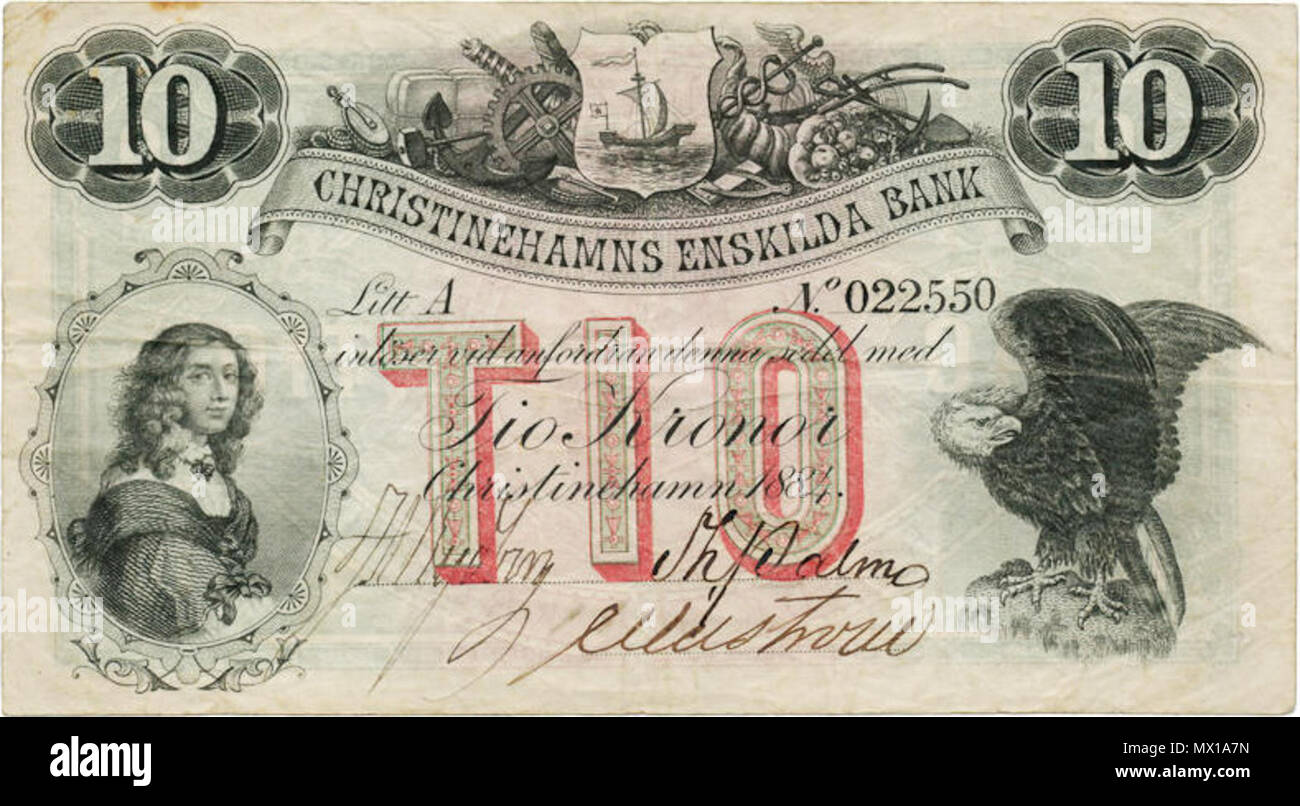 . Svenska: Christinehamns Enskilda Bank - 10kr sedel . 1884. Sconosciuto 129 Christinehamns Enskilda Bank - 10kr sedel Foto Stock