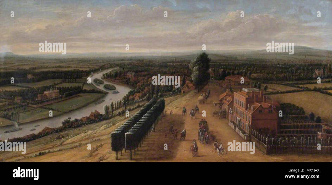 . Inglese: Knyff, Leonard; La terrazza e vista da Richmond Hill, Surrey; Richmond upon Thames Borough collezione d'Arte, Museo di Richmond (Londra) . Il XVIII secolo. Leonard Knijff (1650-1721) 601 La terrazza e la vista dalla collina di Richmond, Surrey, Leonard Knyff Foto Stock