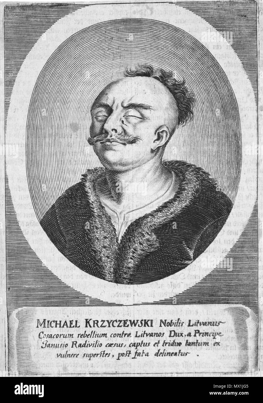 . Inglese: Michael incisione Krzyczewski 17.7 x 12.1 cm (piastra) . tra circa 1630 e 1699s. Cerchio di M. Merian o P. Aubry 415 Michael Krzyczewski, dal cerchio di M Merian o P Aubry Foto Stock