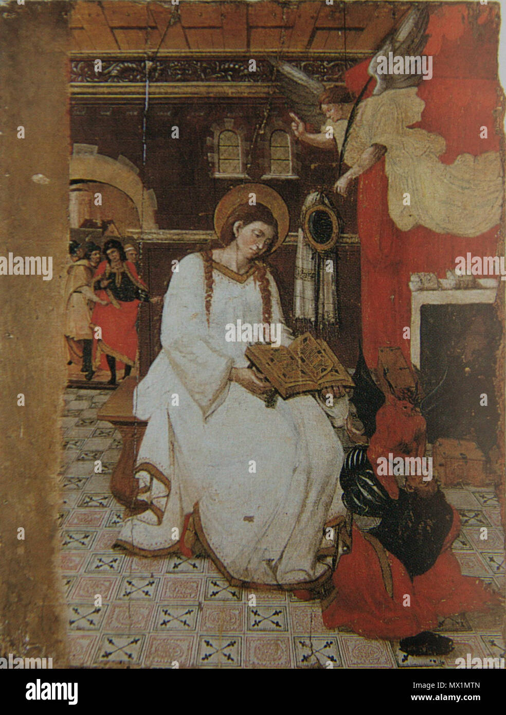 . Inglese: Taula Santa AGnès rep la palma del martiri, de l'antic retaule de Santa Agnès de Malanyanes, actualment al Museu diocesà de Barcellona (Catalogna), obra renaixentista de Jaume Forner de 1535 . 2016. amadalvarez 311 JaumeForner staAgnes rep Palma AgnesMalanyanes 3402 Foto Stock