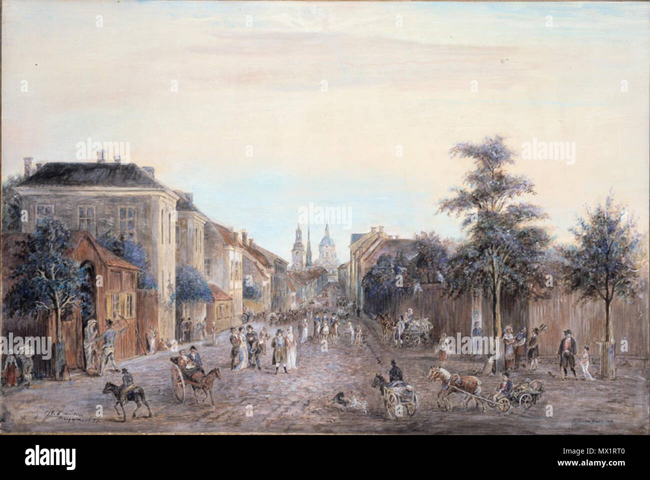 . Svenska: Drottninggatan 1808. Utförd Kopia av Einar Uggla Bildkonst Konstnär: Martin, Elias materiale och teknik: Gouache Underlag: Papper Mått i mm: 610x915 Referenser Upphov: Martin, Elias (1739-1818). Tid: 1808 Beteckning: Inventarienummer SSM 3554 . Bilden kommer från Stockholmskällan.se, Stockholms stads publika internetarkiv med bl a gamla Stockholmsfotografier. 172 Drottninggatan 1808 Foto Stock