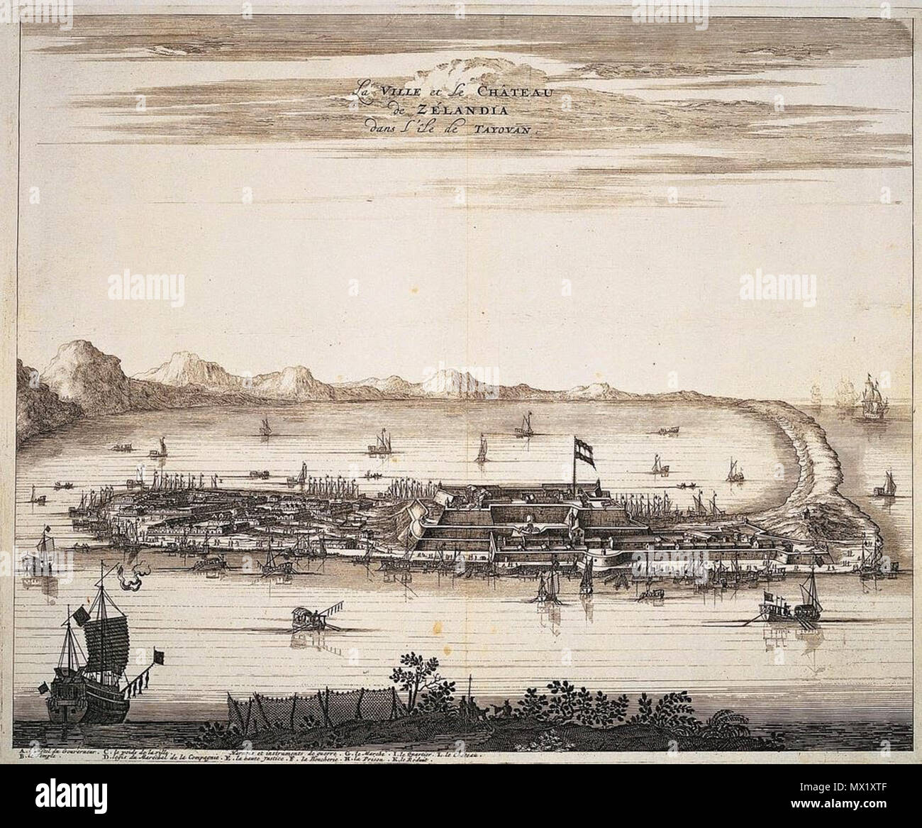 . Inglese: Fort Zealandia Taiwan . Il XVII secolo. Da Olfert Dapper 1670 213 Fort Zealandia Taiwan Foto Stock