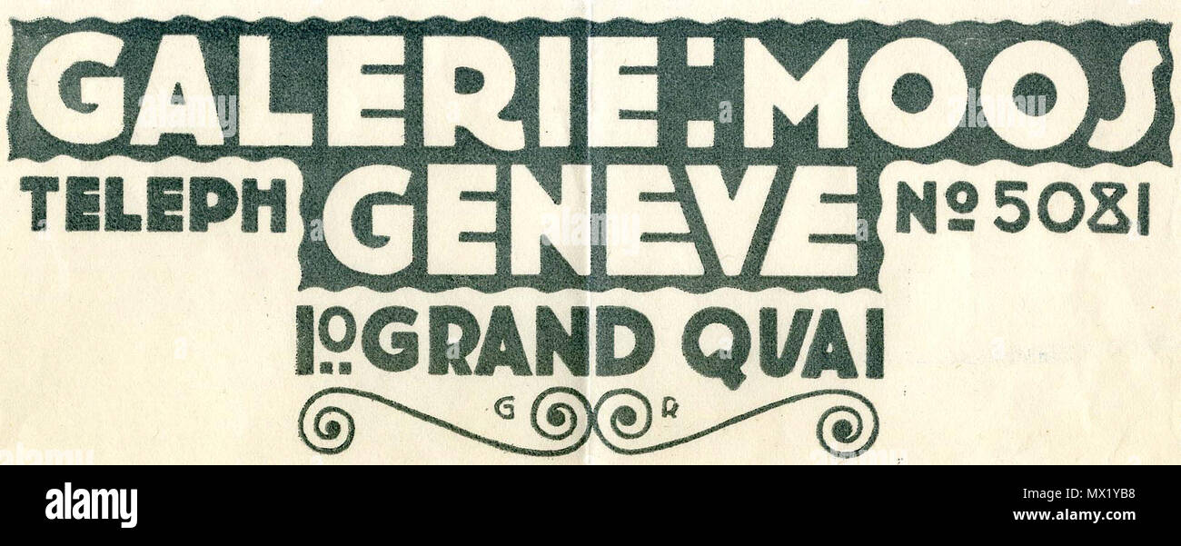 . Français : Entête du papier à lettre de la Galerie Moos à Genève vers 1913 . Il 20 aprile 2017, 15:56:25. Numérisation Bibliothèque d'art et d'archéologie (BAA), Genève 370 Lettre Moos1 Foto Stock