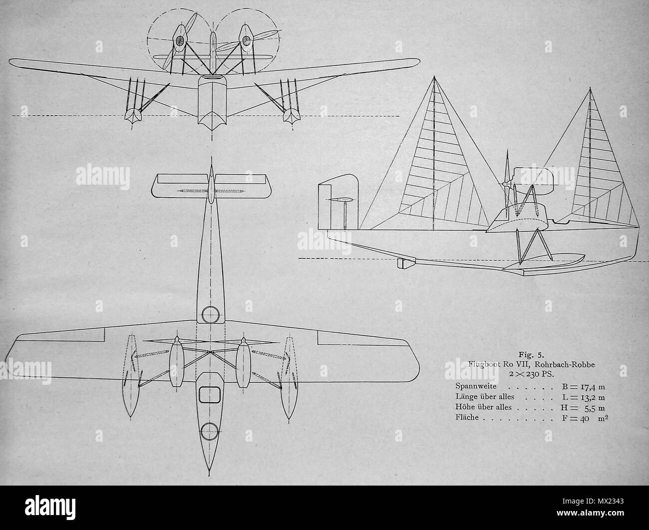 . Deutsch: Zeichnung des Flugbootes Rohrbach Robbe Ro.VII . 1 marzo 1927. Sconosciuto 526 Rohrbach VII Foto Stock