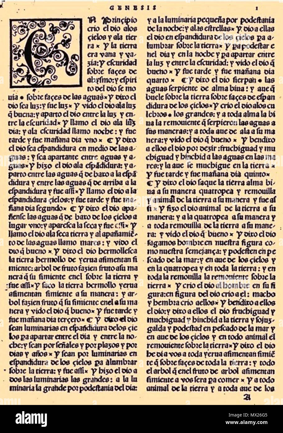 . Inglese: Genesi. Ferrara la Bibbia. 27 febbraio 2013, 20:24:59. Abramo Usque e Yom-Tob Athias 1553. 238 Genesi ferrara la bibbia Foto Stock
