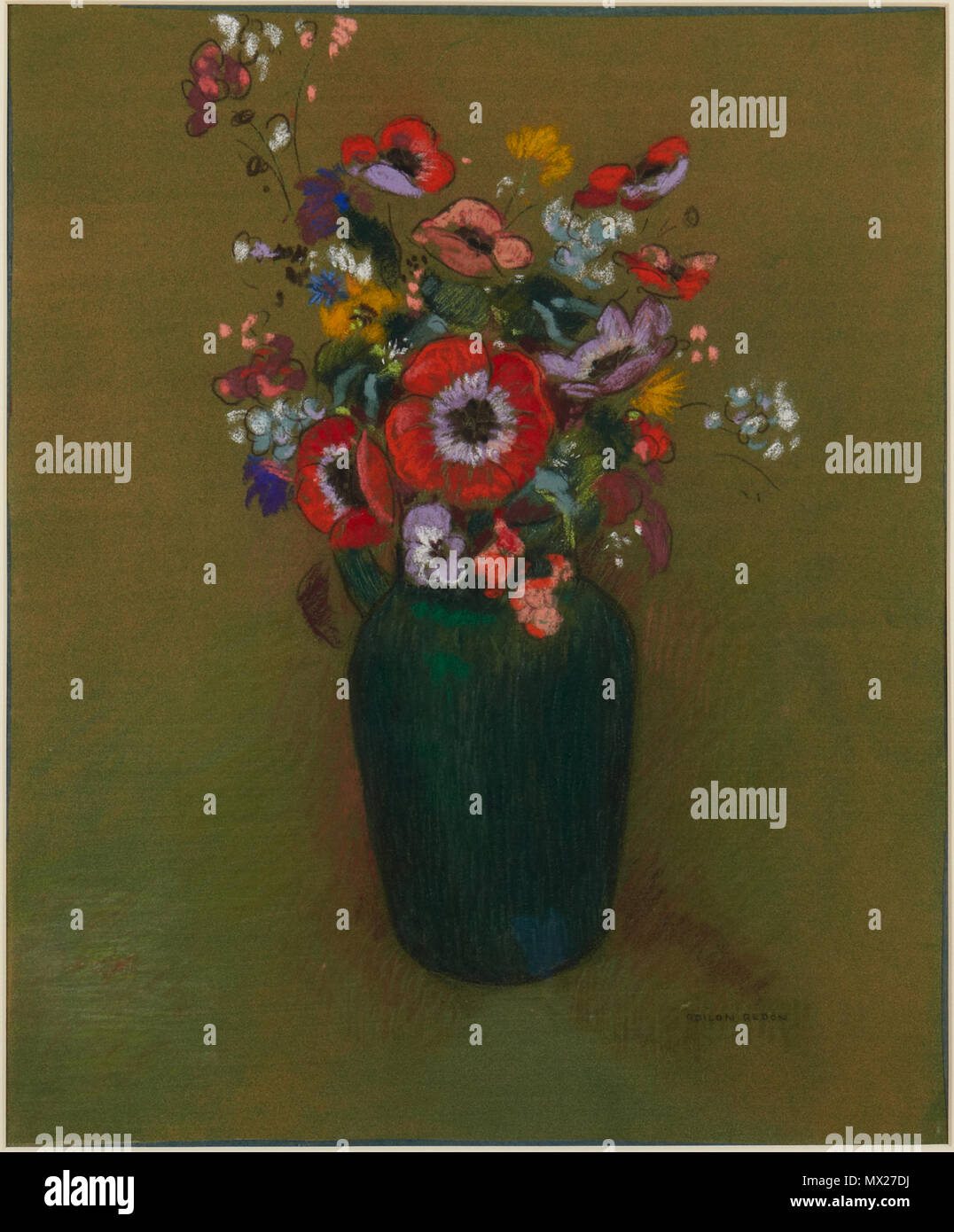 . Inglese: Odilon Redon, francese, 1840-1916 Vaso di fiori, ca. Pastello 1900-10 a bordo di 46,2 x 38,7 cm. (18 3/16 x 15 1/4 in.) telaio: 66,6 × 56,3 × 4 cm (26 1/4 × 22 3/16 x 1 9/16 in.) il dono di Edward R. Schaible, classe di 1934 x1985-15 . circa 1900-10 11 1900, Redon, Odilon, un vaso di fiori Foto Stock