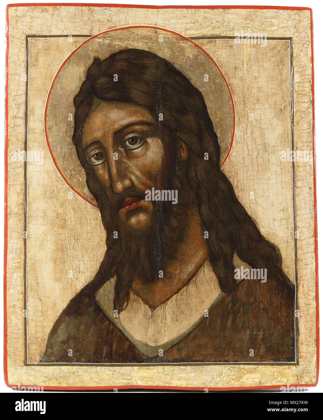 . Una icona russa di ST. Giovanni Battista, S. USHAKOV SCUOLA, tardo diciassettesimo C. tempera, foglia oro e gesso su di un pannello di legno con kovcheg. Inserire due ferule sul retro. 54 x 44,1 cm. (21 1/4x 17 3/8 in.) . Fine del XVII C.. S. USHAKOV SCUOLA 323 Giovanni Battista, Ushakov schol (17c., priv. coll) Foto Stock . Una icona russa di ST. Giovanni Battista, S. USHAKOV SCUOLA, tardo diciassettesimo C. tempera, foglia oro e gesso su di un pannello di legno con kovcheg. Inserire due ferule sul retro. 54 x 44,1 cm. (21 1/4x 17 3/8 in.) . Fine del XVII C.. S. USHAKOV SCUOLA 323 Giovanni Battista, Ushakov schol (17c., priv. coll) Foto Stock