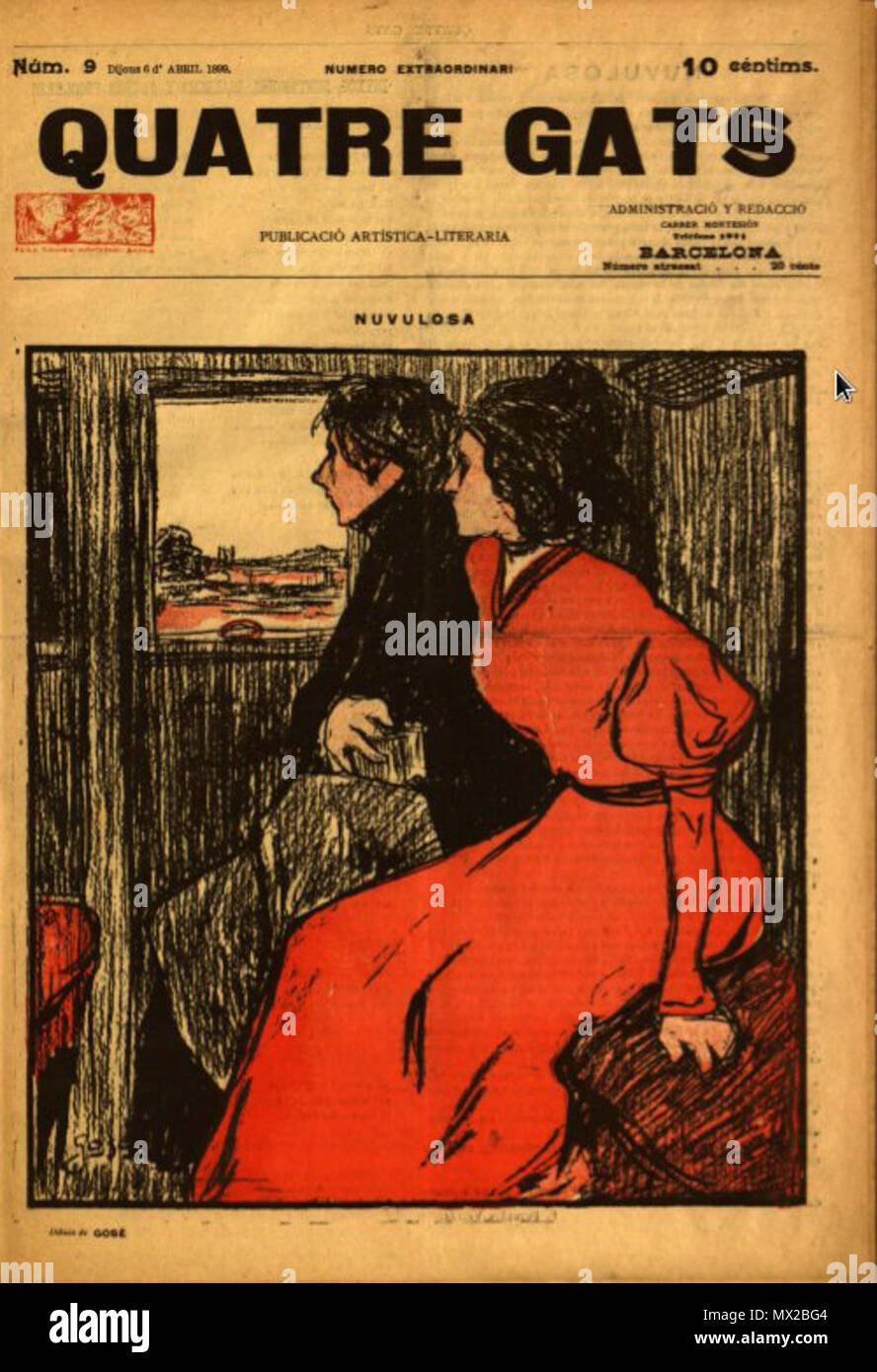 . Español: Portada del número 9 de la revista Quatre Gats. Il 15 dicembre 2012, 00:48:07. Santiago Rusiñol, Gosé, Carlos Vázquz, Ricard Opisso, Ramon Casas, 19 9Q Foto Stock