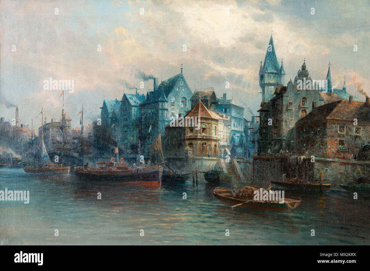 . Inglese: segno. C. Carlo (Karl Kaufmann): la vista del porto. Olio su tela, 53x80 cm. Inglese: segno. C. Carlo (Karl Kaufmann): Vid stadens mynning. Olja på duk 53x80 cm. . Xix o agli inizi del XX secolo 338 Kaufmann Vid stadens mynning Foto Stock