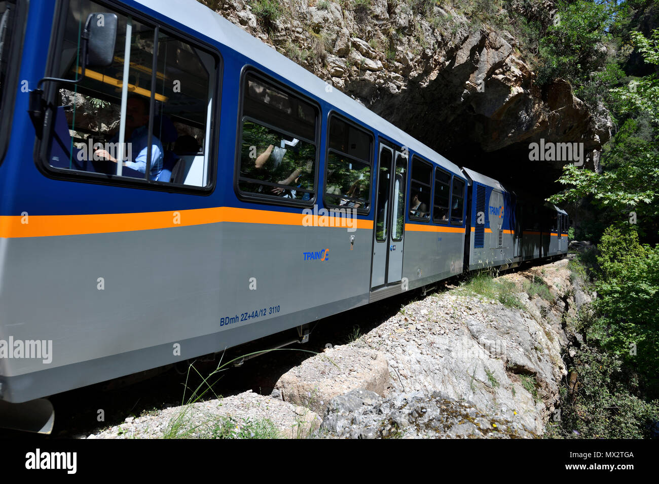 La ferrovia a cremagliera in Vouraikos gorge, Peloponneso, Grecia Foto Stock