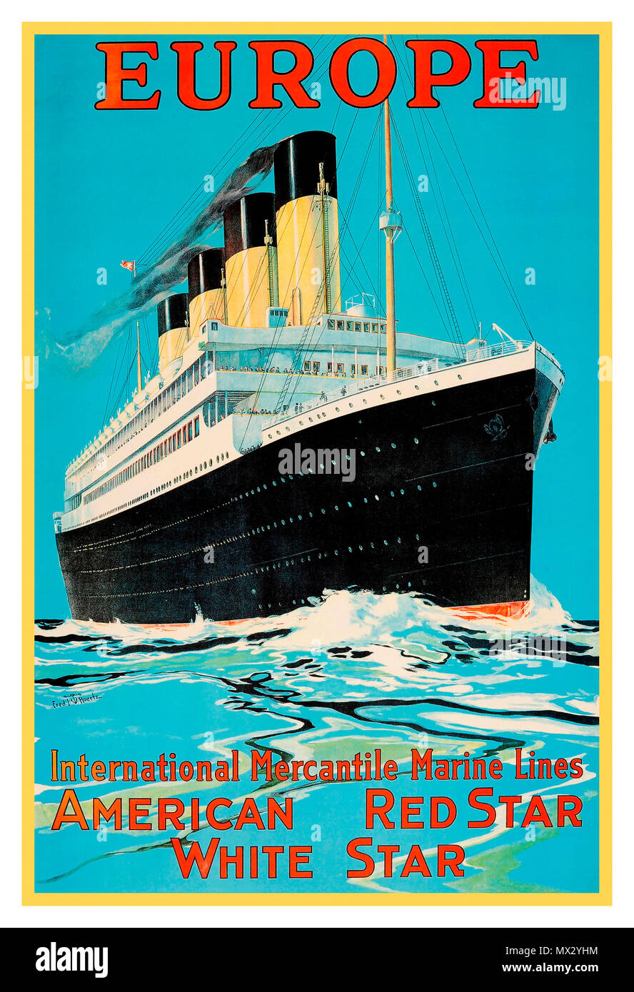 OLYMPIC 1900's Vintage nave da crociera Liner poster di viaggio Europa americana Red Star White Star crociera linea RMS Olympic by Fred J Hoertz Foto Stock
