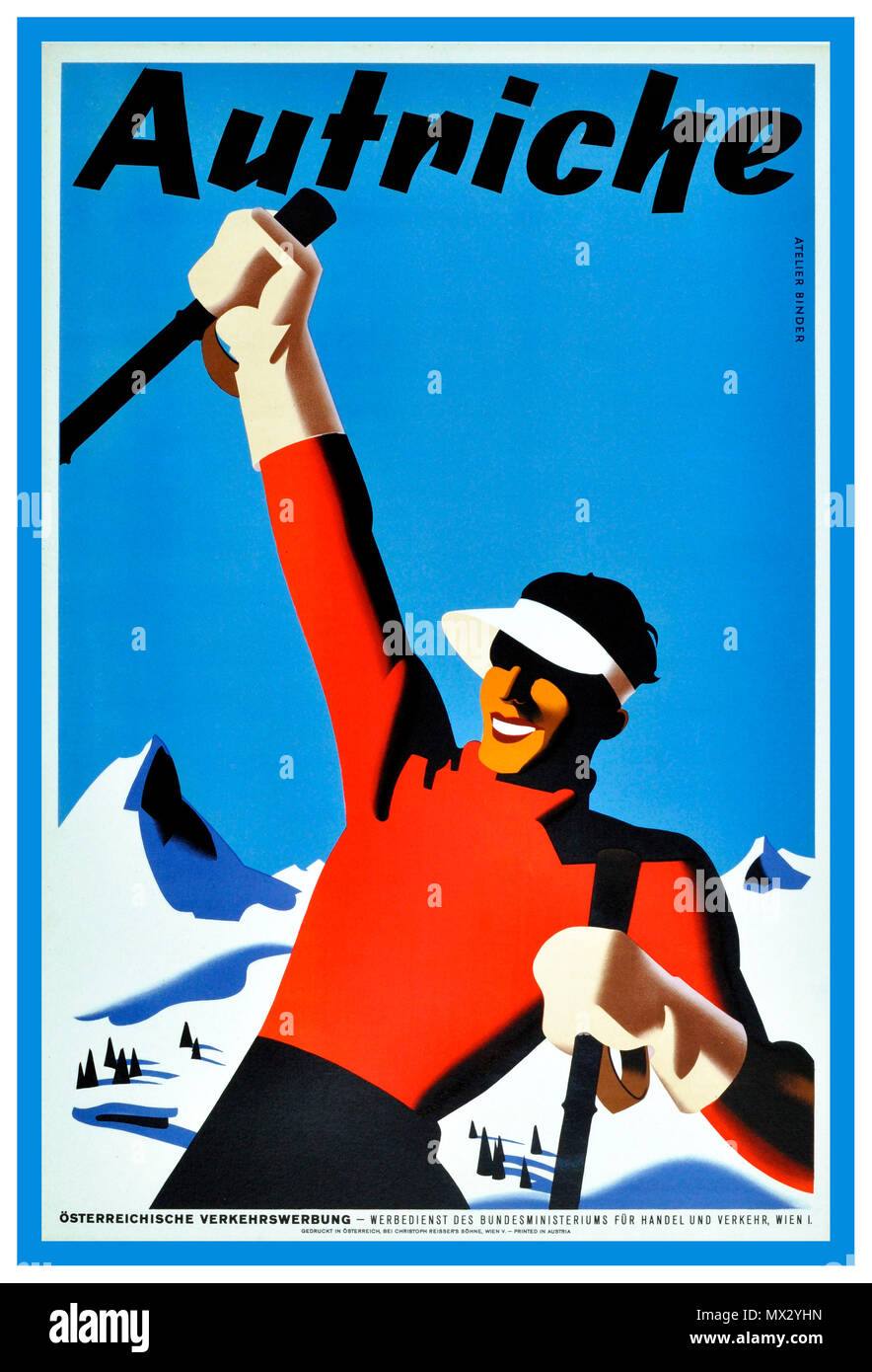 1930s Vintage inverno sci Travel poster originale Autriche " Austria " sciatore da Atelier legante. Foto Stock
