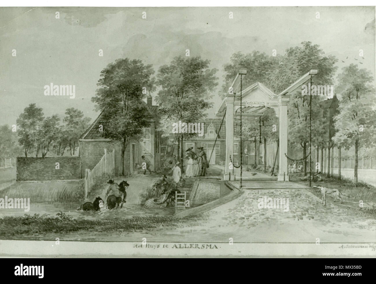 . Nederlands: Het Huys te Allersma . 1772. Aart Schouman 22 A. Schouman - Het Huys te Allersma Foto Stock