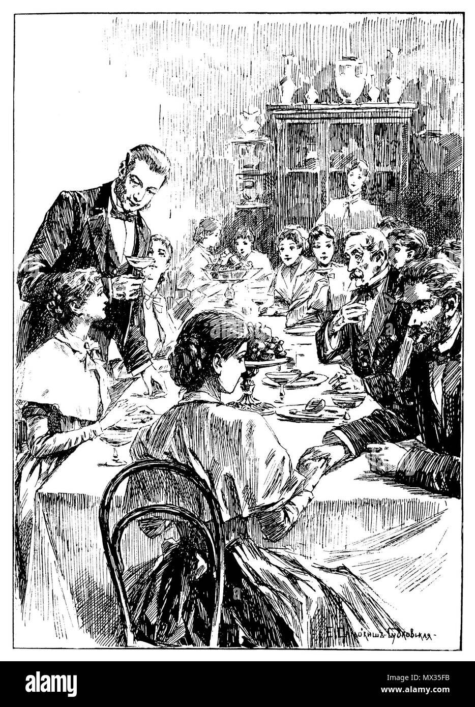 . Inglese: Illustrazione del capitolo XII. Il Pranzo dopo la finale Русский: Иллюстрация к главе XII. После Обед выпускного экзамена . Elena Samokich-Soudkovskaïa (1863-1924) Descrizione pittore russo e illustrator Data di nascita e morte 1863 1924 Luogo di nascita e morte di San Pietroburgo Autorità di Parigi controllo : Q4406790 176 E.P. Samokish-Sudkovskaya-N.A. Lukhmanova-Girls-pranzo dopo le finali (b-w) Foto Stock . Inglese: Illustrazione del capitolo XII. Il Pranzo dopo la finale Русский: Иллюстрация к главе XII. После Обед выпускного экзамена . Elena Samokich-Soudkovskaïa (1863-1924) Descrizione pittore russo e illustrator Data di nascita e morte 1863 1924 Luogo di nascita e morte di San Pietroburgo Autorità di Parigi controllo : Q4406790 176 E.P. Samokish-Sudkovskaya-N.A. Lukhmanova-Girls-pranzo dopo le finali (b-w) Foto Stock