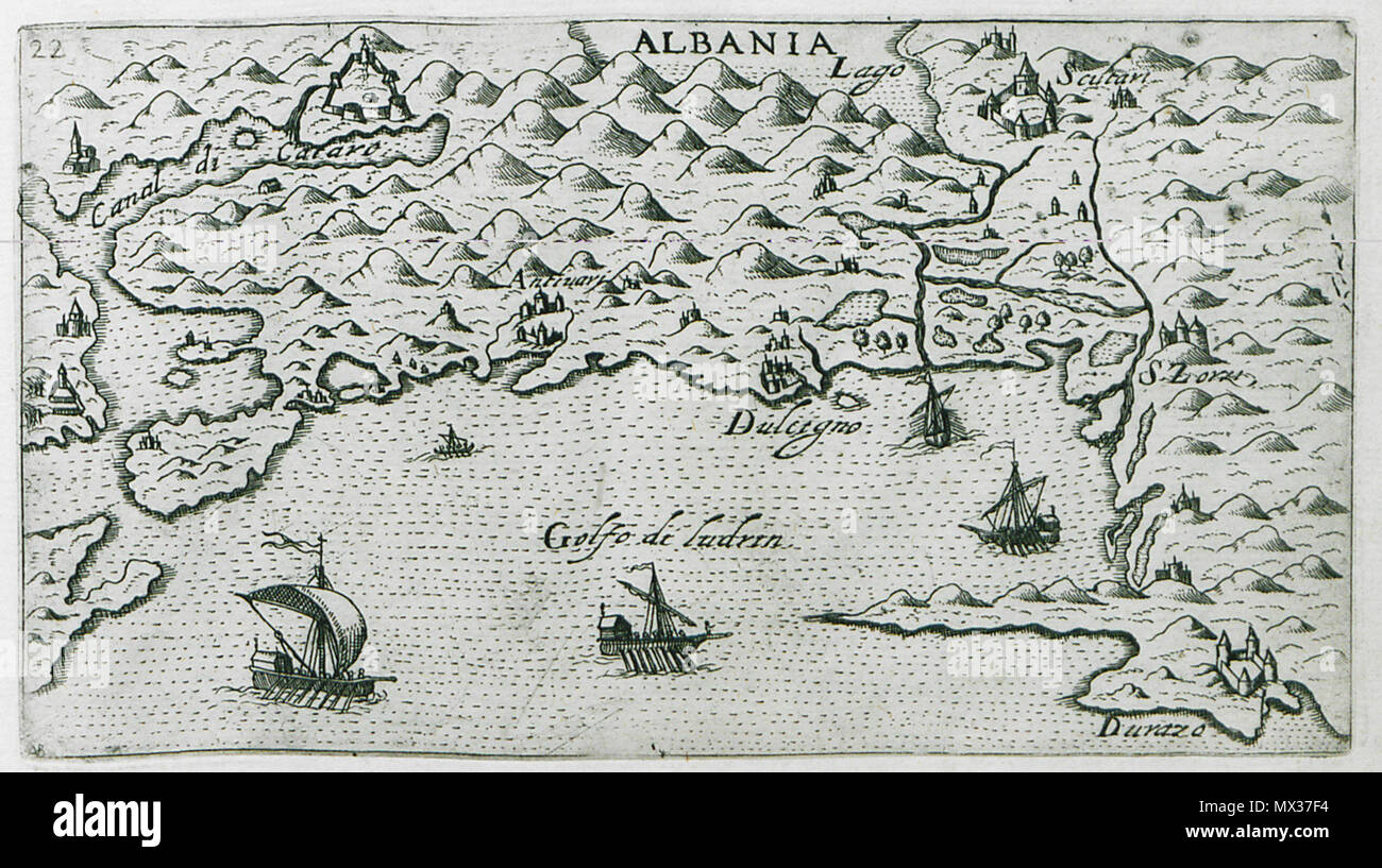 . Inglese: Giuseppe Rosaccio. Viaggio da Venezia a Costantinopoli : per mare e per terra & insieme quello di Terra Santa, Venezia, Giacomo Franco, 1598 . 1598. Giuseppe Rosaccio (1530-1620) Descrizione geografo italiano medico e data di nascita e morte 1530 1620 competente controllo : Q16116881 VIAF: ISNI 92131: 0000 0001 0861 3205 LCCN: N87864044 NLA: 40561068 GND: 125001916 WorldCat 32 Albania - Giuseppe Rosaccio - 1598 Foto Stock