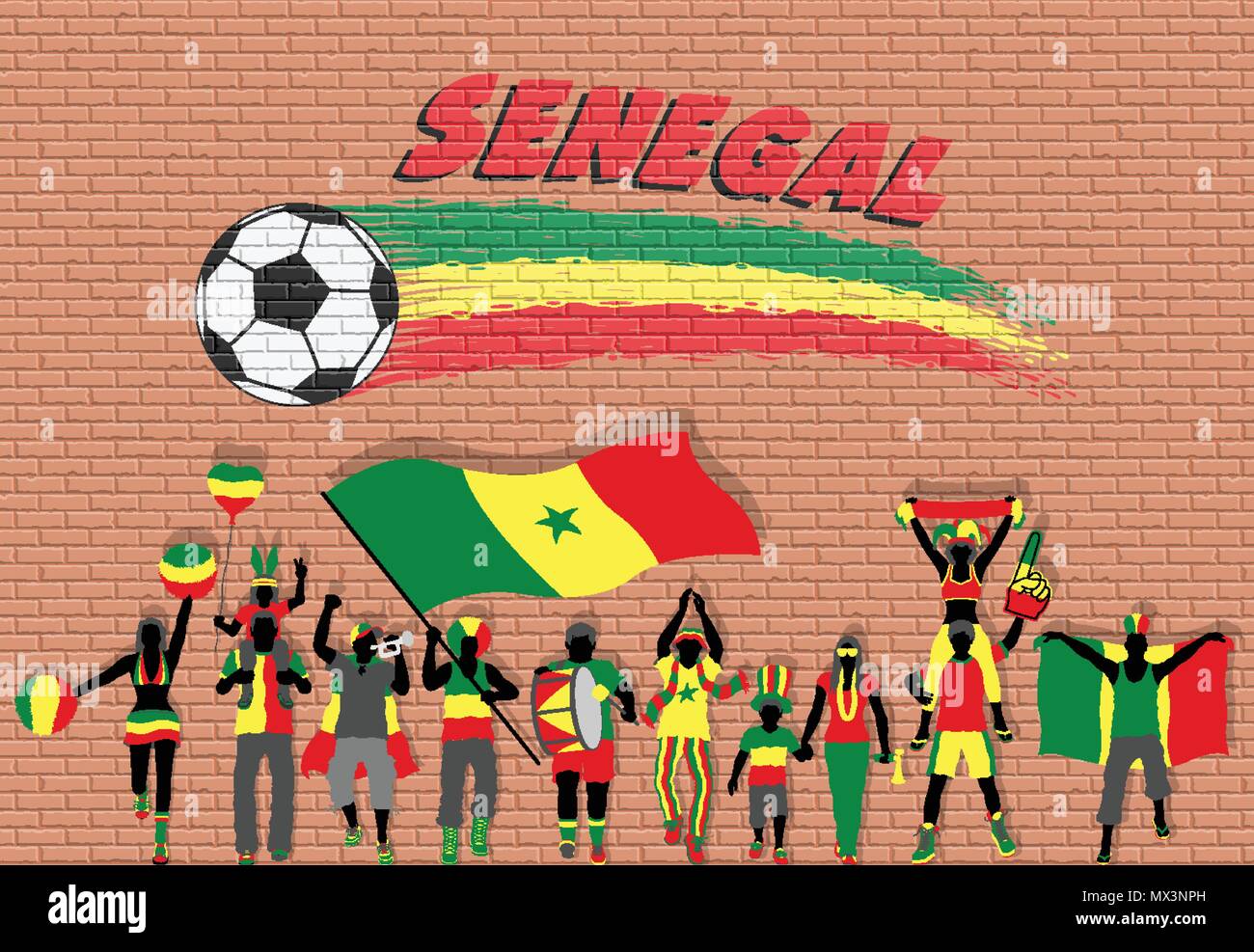 Senegalese tifosi di calcio il tifo con il senegal bandiera colori ... Tutti i tipi di colori