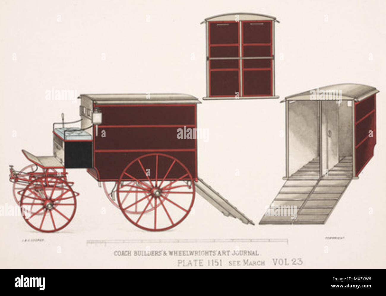 . Stampa. Uno di una serie di disegni o modelli per i vari tipi di a cavallo il trasporto da J & C Cooper pubblicato in carrozzieri e Wheelwrights' Arte ufficiale. 1903. Unattributed 47 Animal van, c 1903 Foto Stock