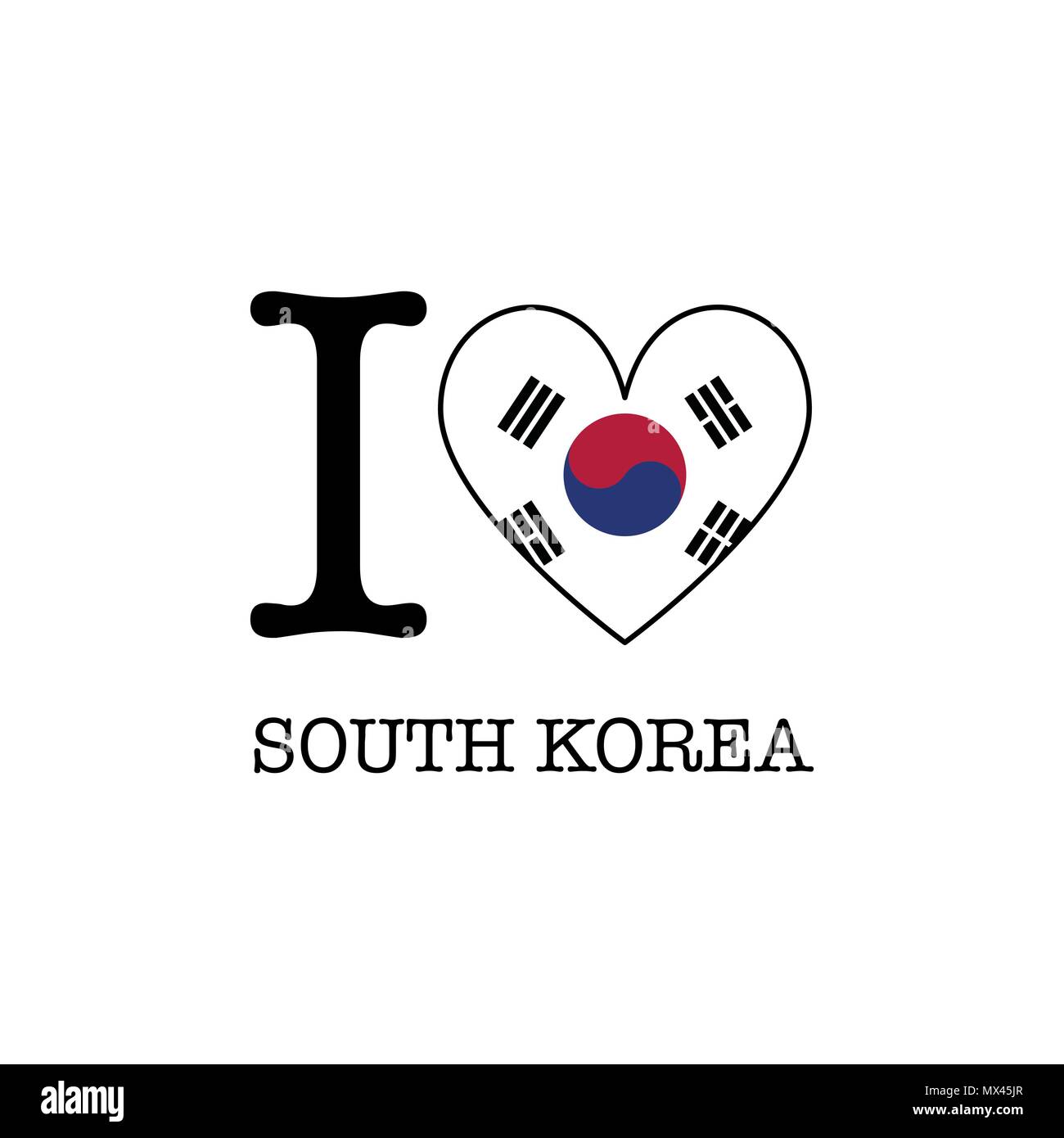 Io amo la Corea del Sud. Forma di cuore paese nazionale icona bandiera Illustrazione Vettoriale