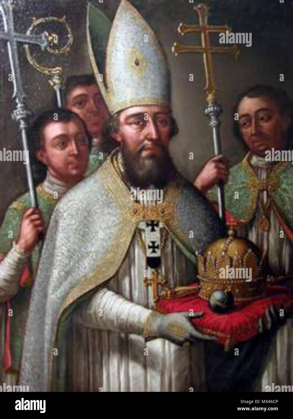 . Saint Astrik con Saint Stephen's crown (pittura a Kalocsa, XVIII secolo) . Il XVIII secolo. 60 sconosciuto Astrik Pittura Foto Stock