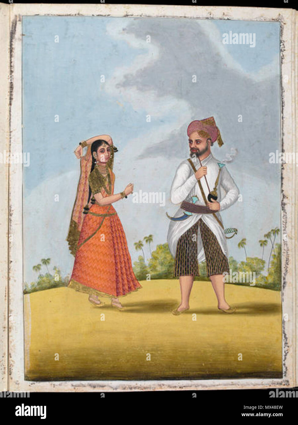 . Inglese: Un arabo giovane; l'uomo che porta un arco e faretra. Da un album di 36 dipinti di mestieri e professioni e di costume raffigurante un uomo e sua moglie di varie caste, sullo sfondo di palme ed altri alberi. circa 1805(realizzato). Sconosciuto (produzione) 43 un Arabo giovane Foto Stock