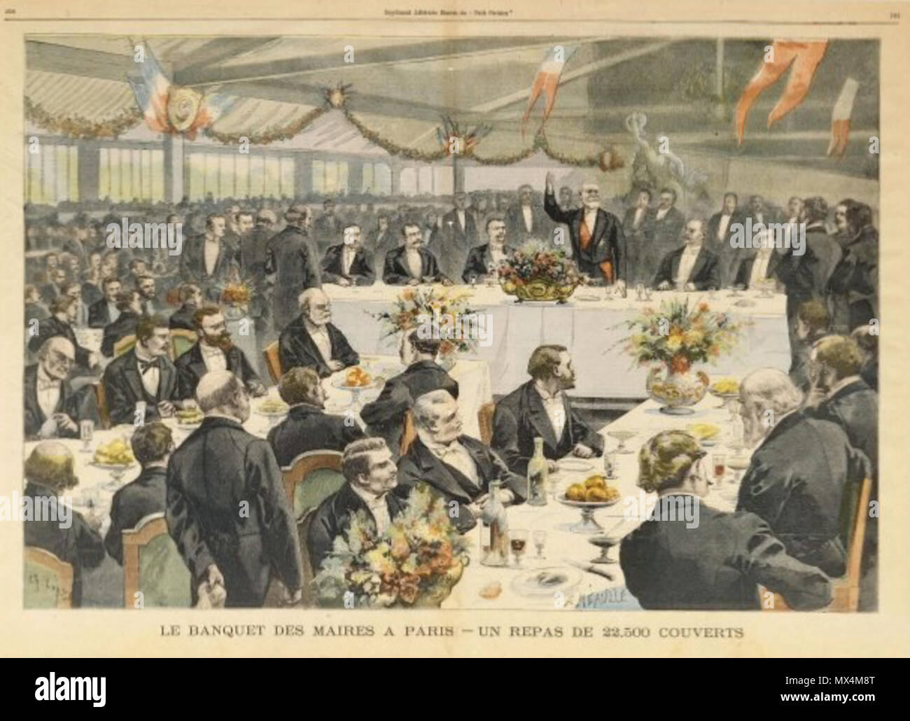 . Français : Banquet des Maires à Paris. Nazioni Unite repas de 22 500 couverts (défet de presse, suppl. ill. du Petit Parisien) . 22 settembre 1900. Ines, Ch. + Méaulle, Fortuné-Louis 71 Banchetto des Maires 1900 Foto Stock