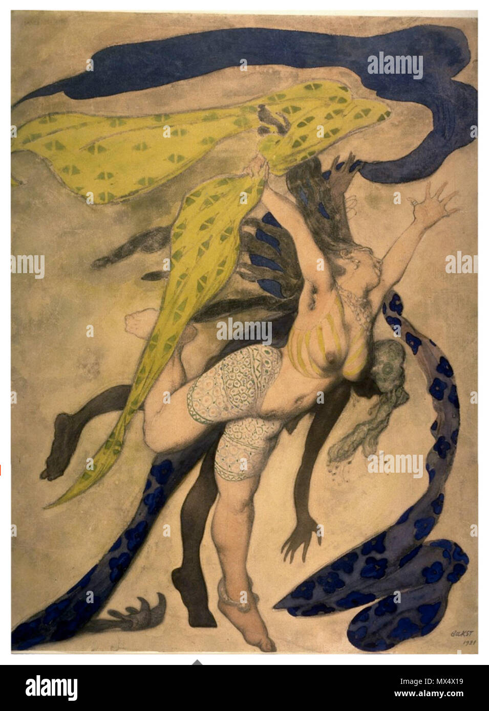 . Русский: Эскиз балетных костюмов Танцовщицы и Раба 1921 Leon Bakst. Costume Design per un ballerino e slave, 1921 . 21 dicembre 2007 (originale data di caricamento). L'originale uploader era Serge020 a Russian Wikipedia 69 Bakst4 Foto Stock