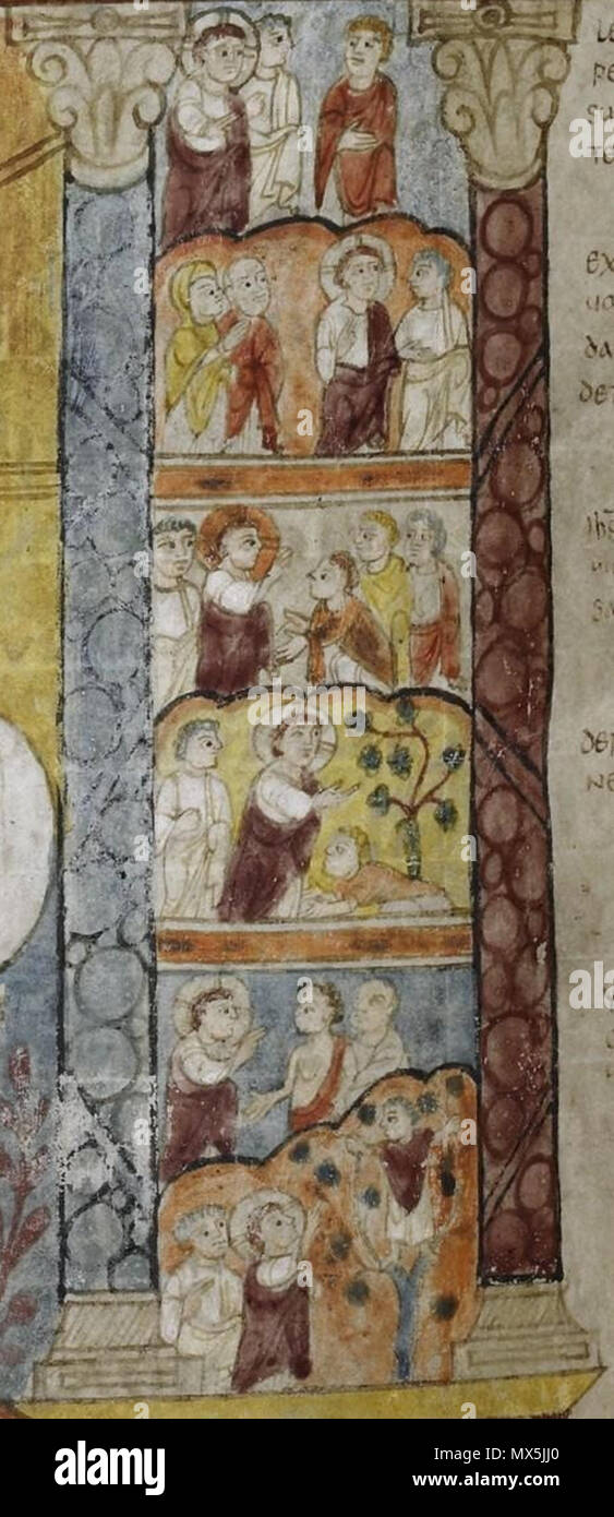 . Inglese: folio 129v del Sant'Agostino Vangeli (Cambridge, il Corpus Christi College, MS 286), Ritratto di Luca - dettaglio della mano destra scene . Vi secolo D.C. 64 sconosciuto Agostino a destra Foto Stock