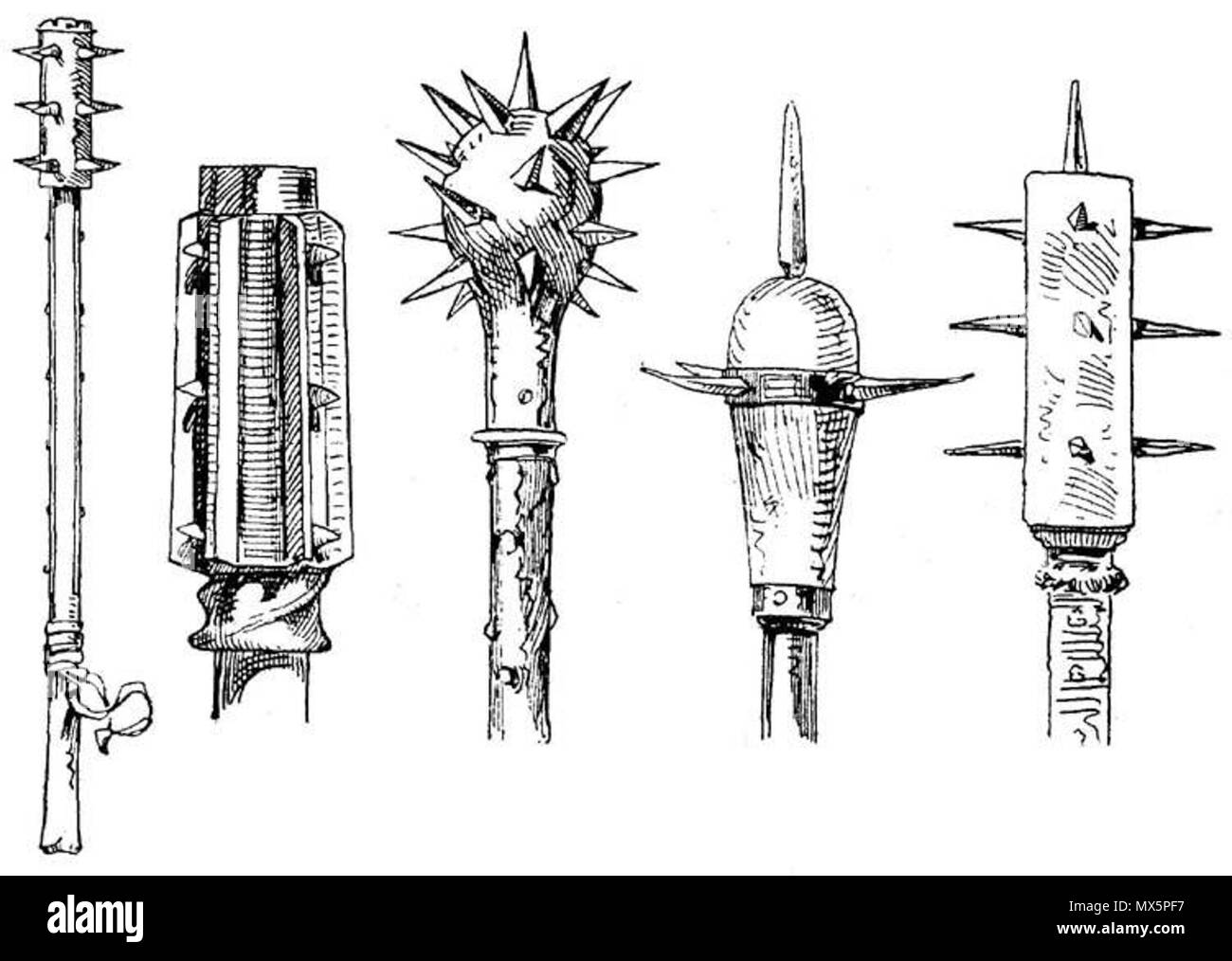 . Inglese: Morgenstern (centrale) - illustrazione di un libro "Handbuch der Waffenkunde' Das Waffenwesen a circuizione historischen Entwicklung vom Beginn des Mittelalters bis zum Ende des Jahrhunderts 18' da Wendelin Boeheim, Lipsia, 1890 Deutsch: Morgenstern (Mitte) - Illustrationen aus "Handbuch der Waffenkunde' Das Waffenwesen a circuizione historischen Entwicklung vom Beginn des Mittelalters bis zum Ende des Jahrhunderts 18' von Wendelin Boeheim, Lipsia, 1890 . 1890. 89 sconosciuto Boeheim Morgenstern 01 Foto Stock