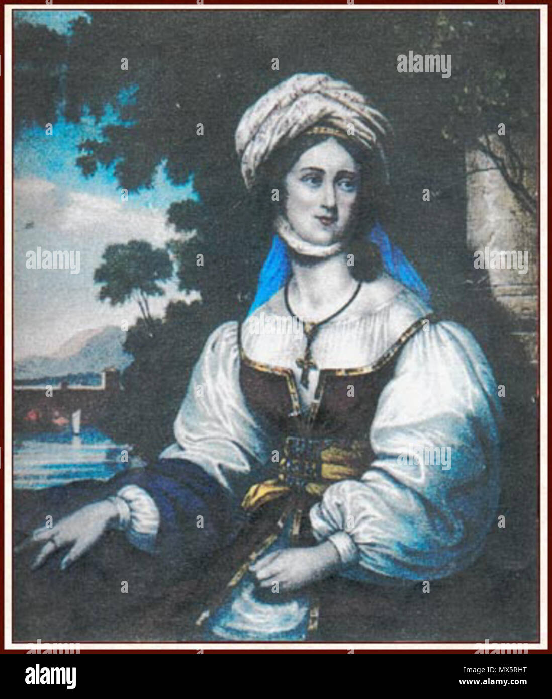 . Incisione di Laskarina Bouboulina, eroina della guerra greca di indipendenza . 1830. Friedel 94 Bouboulina Friedel incisione 1830 Foto Stock