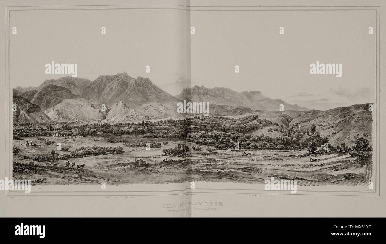 122 Chaine Taygète vue du terre de Sparte - Stackelberg Otto Magnus Von - 1834 Foto Stock