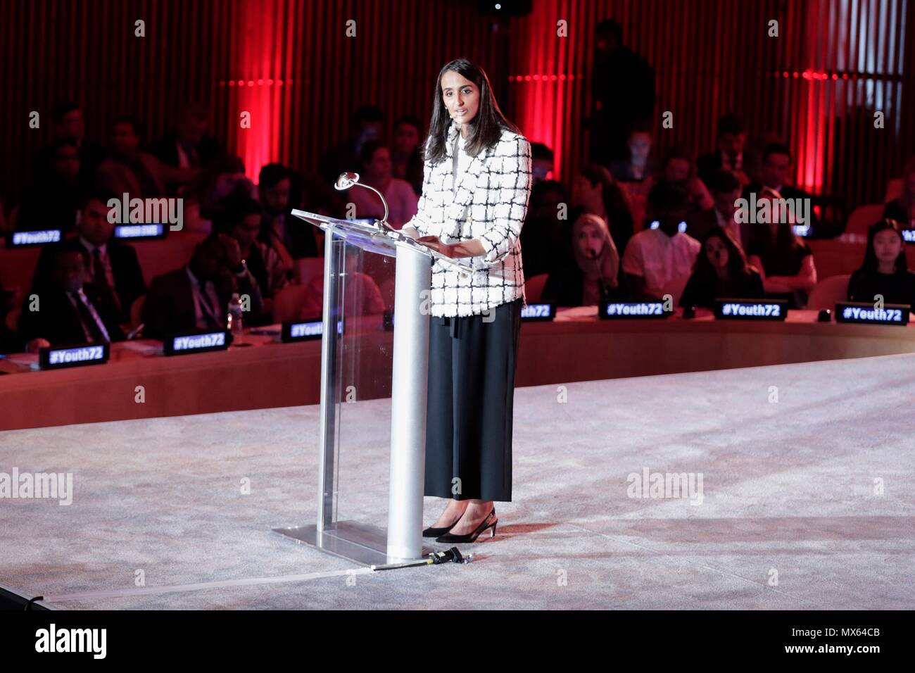 Organizzazione delle Nazioni Unite di New York, Stati Uniti, 30 maggio 2018 - Sheikha Hind bint Hamad Al-Thani, Vice Presidente e Amministratore Delegato di Qatar Fondazione per l'Educazione partecipa a un dialogo sul tema "mancanti della pace, il ruolo dei giovani nella prevenzione dei conflitti e mantenimento della pace" oggi presso la sede delle Nazioni Unite a New York City. Foto: Luiz Rampelotto/EuropaNewswire | Utilizzo di tutto il mondo Foto Stock