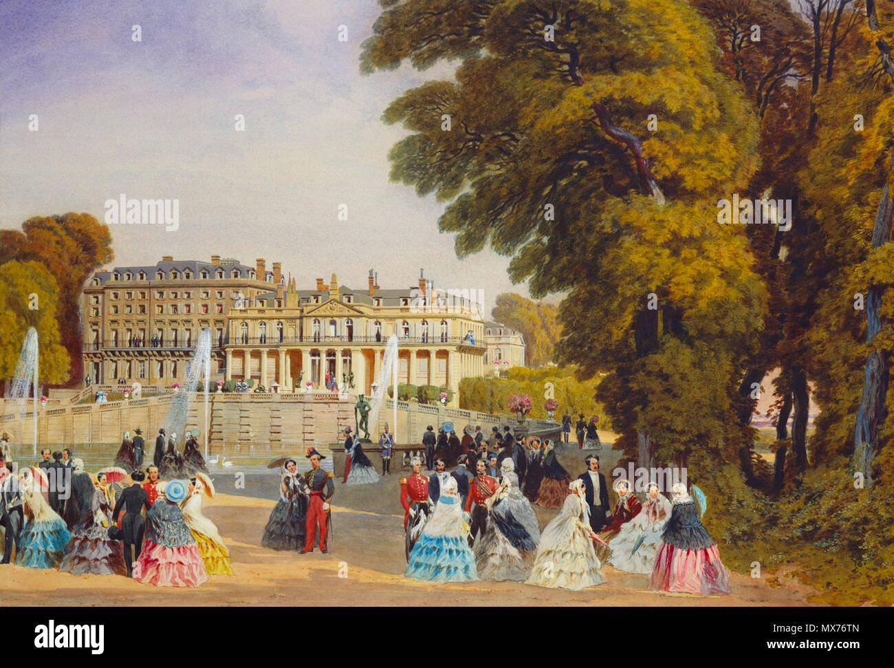 Royal visita a Napoleone III: il Palazzo di St Cloud dal ferro di cavallo giardino, Agosto 1855 594 Il château di Saint-Cloud dal giardino a ferro di cavallo Foto Stock