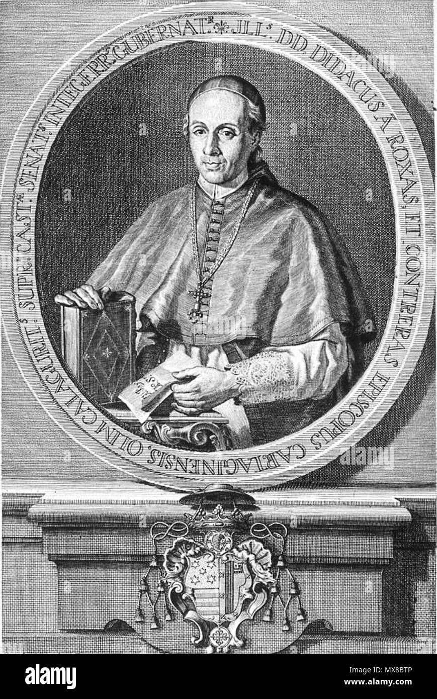 . Español: Obispo Diego de Rojas y Contreras. Inscripción: "Mali. D: D. Didacus un Roxas et Contreras Episcopus Cartaginensis Olim Calagurrits. Supri. Castae. Senats. integerrs. Gubernatr' . Il XVIII secolo. Antonio González Ruiz (1711-1788), Juan Fernando Palomino (m. 1793) 163 Diego de Rojas y Contreras Foto Stock