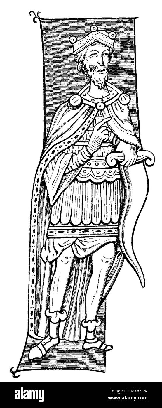 . Il re o il capo dei Franchi armati con il Seramasax, da una miniatura del nono secolo, disegnato da H. de Vielcastel . Data sconosciuta. H. de Vielcastel 218 re frankish Foto Stock