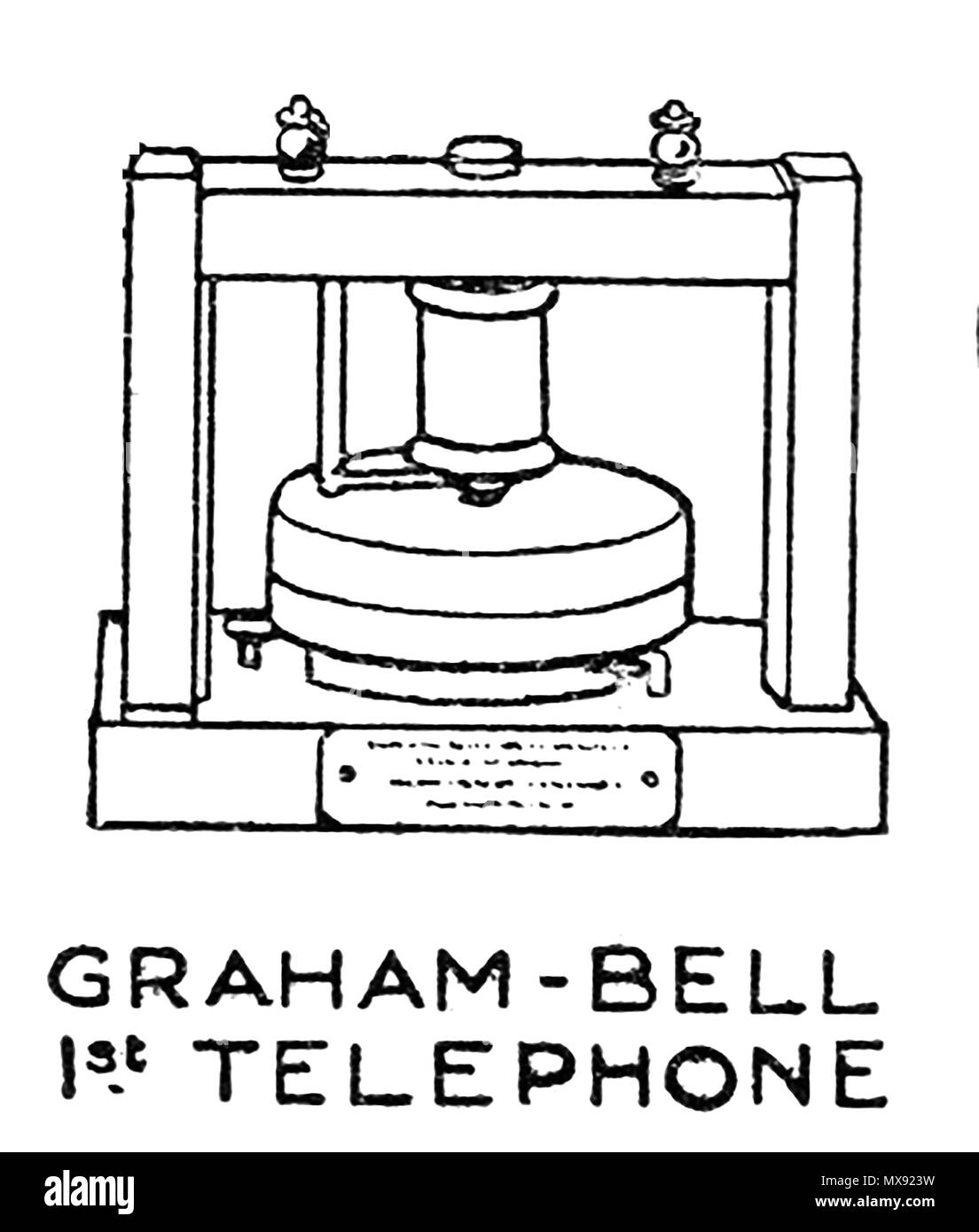 Primi apparecchi telefonici - Un 1930 Illustrazione di Graham Bell del primo dispositivo telefonico Foto Stock