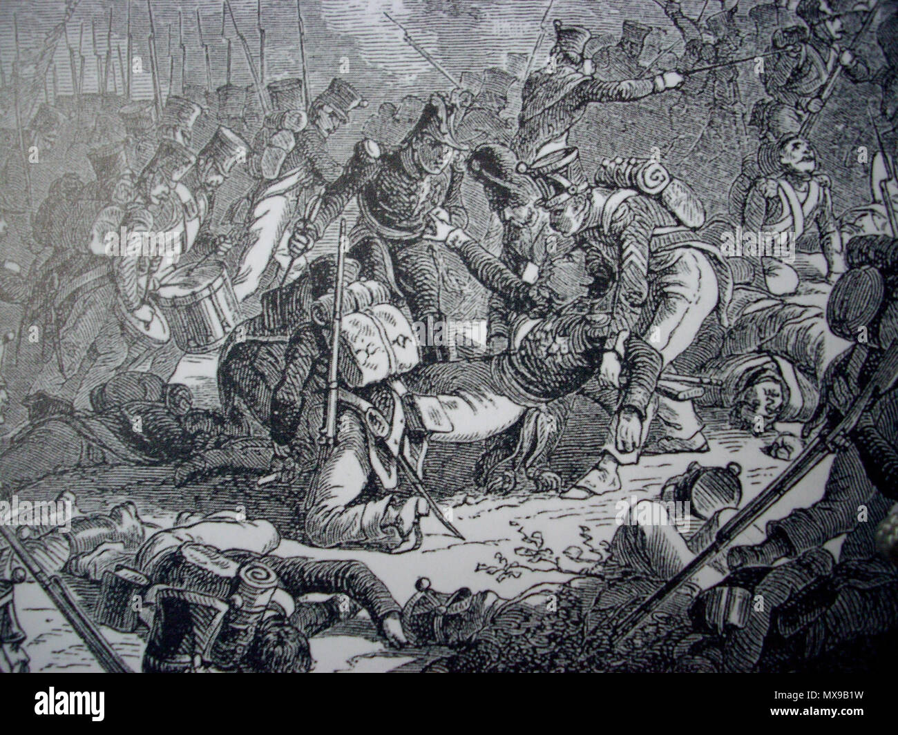 . Inglese: la morte del generale Gudin alla battaglia di valutino (1812) Italiano: La morte del generale Gudin durante la battaglia di valutino (19 agosto 1812) . Xix secolo. Henri Félix Emmanuel Philippoteaux 257 Gudin Valoutina Foto Stock