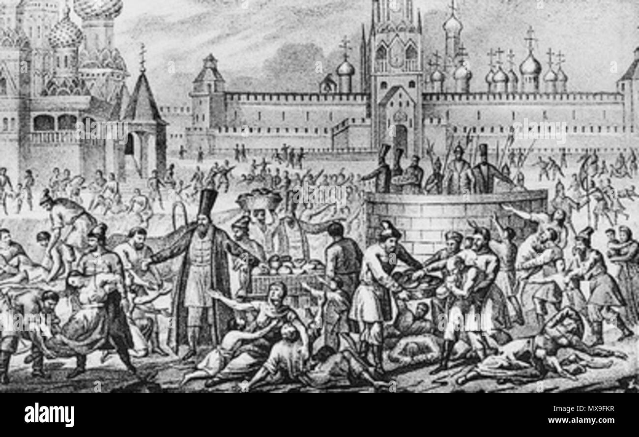 . Grande Carestia a Mosca nel 1601 . un dei primi del XIX secolo incisione. Anonimo 250 Golod Foto Stock